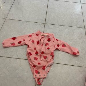 Infant girl rash guard swimsuit from Jan & Jul size 6m pink & strawberries.